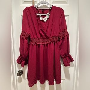 Dark red long sleeve dress